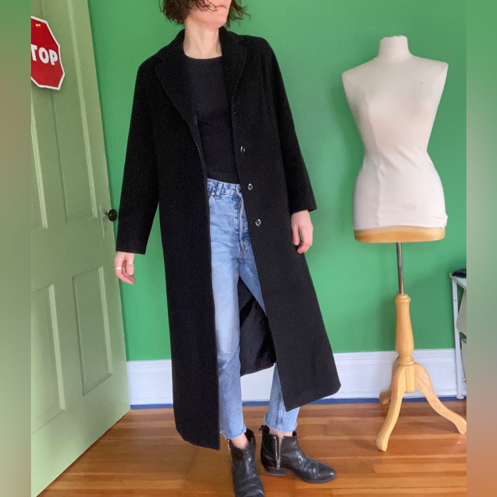 bill blass Black Long Wool Pea Coat